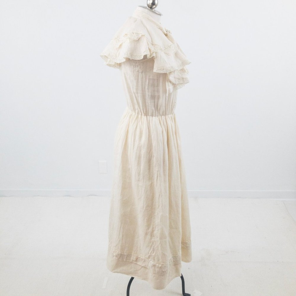 Vintage 80s Couture Lace Collar Prairie Midi Dress - Picture 5 of 11